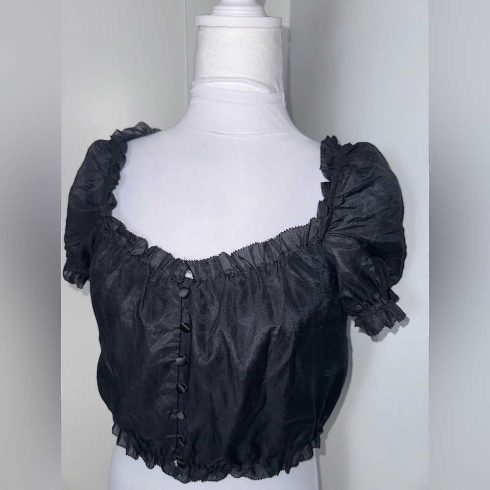 Alice + Olivia Peggy Button Down Crop Top in Black/ Size Medium - Picture 5 of 10